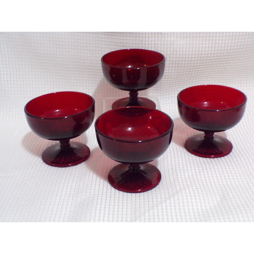Vintage Anchor Hocking Royal Ruby Red Glass Dessert Champane Coupe 1960sSet of 4